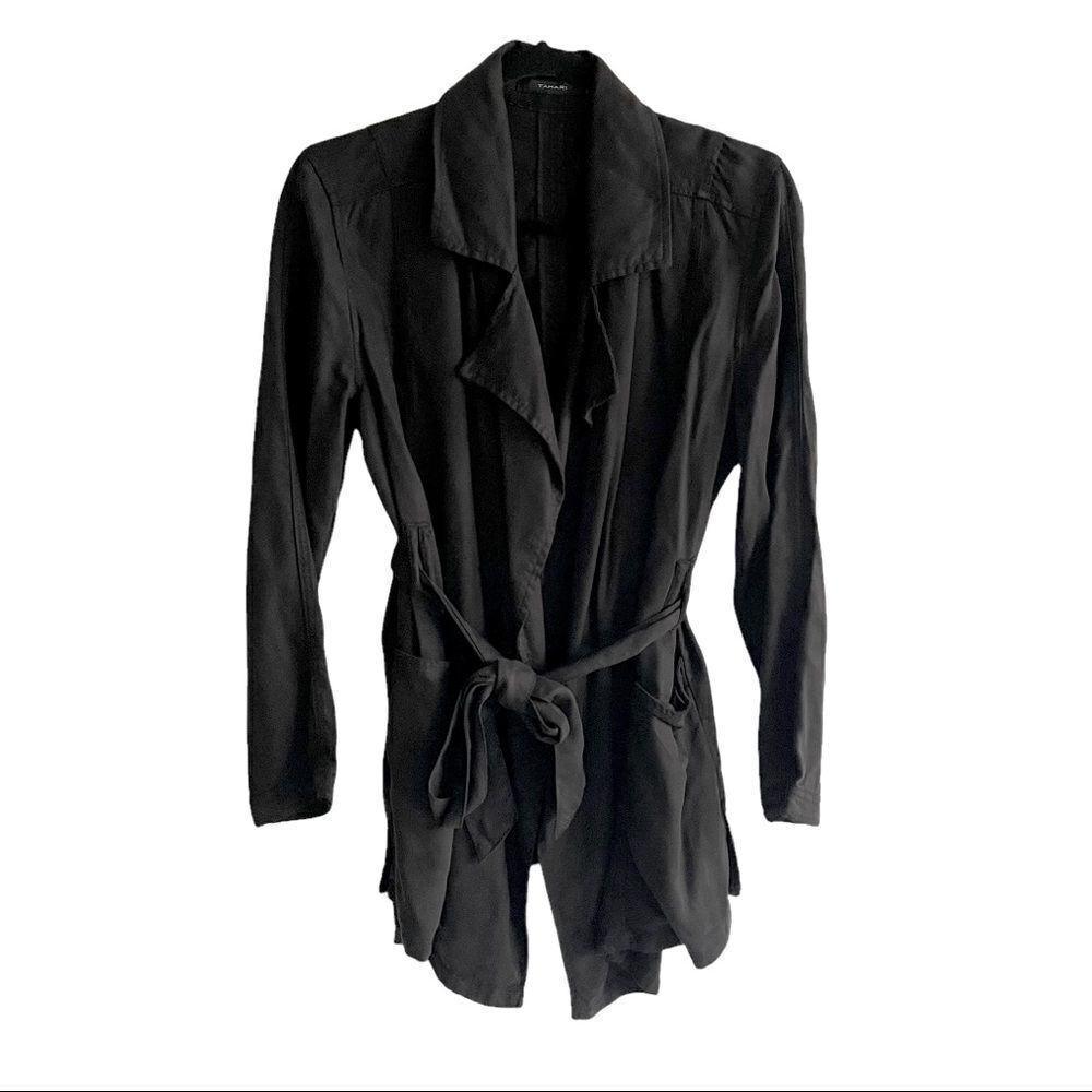 Tahari Lightweight Draped Asymmetrical Blazer Jacket Black S
